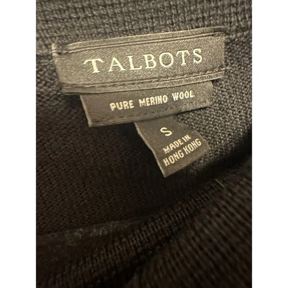 Talbots 100% Merino Wool Solid Black Cowl Neck Sweater Button Sleeves Size Small - Picture 4 of 4